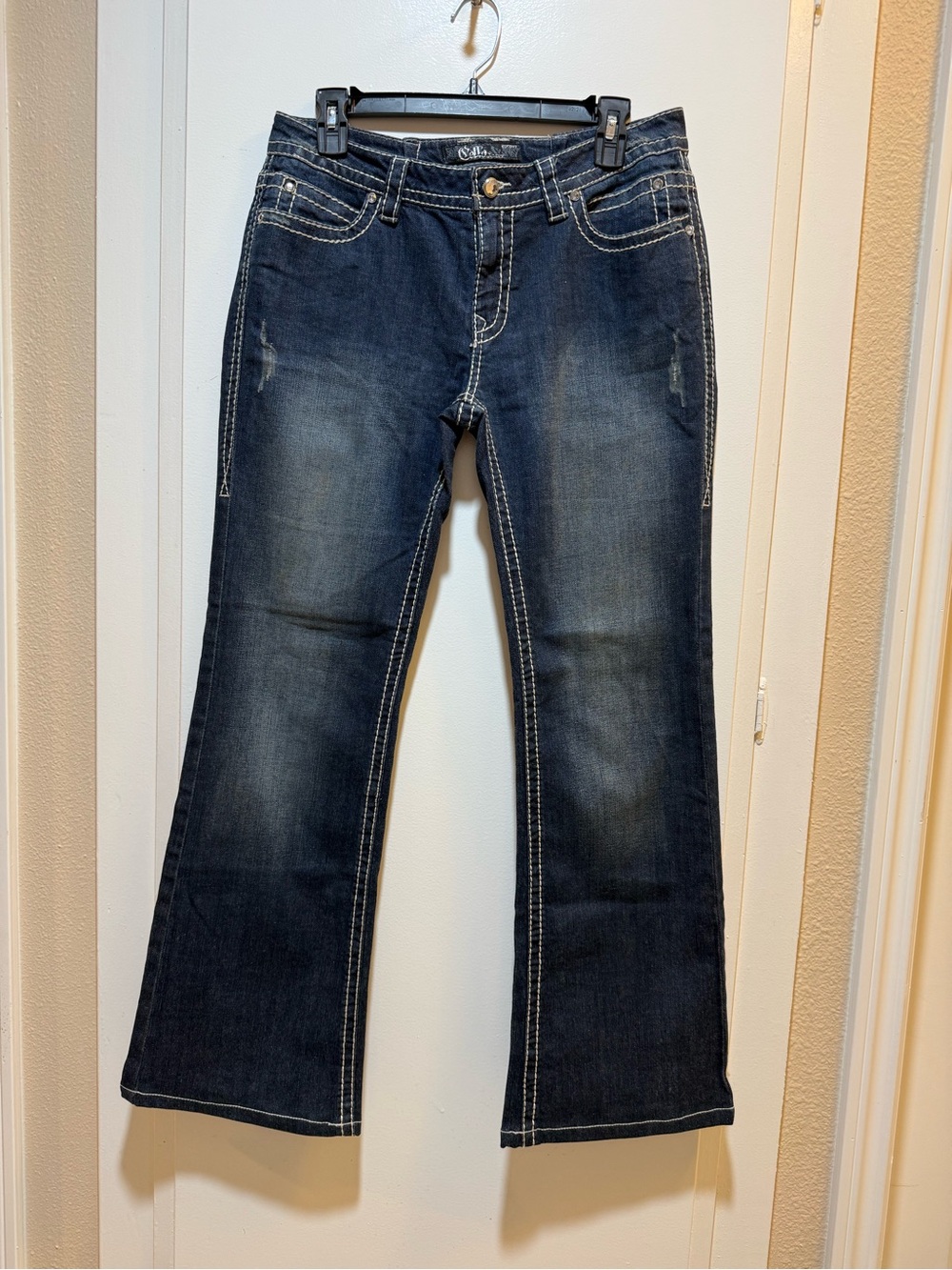 Cello Dark Blue Flare Jeans with Contrast Stitching.Vintage Style